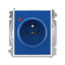 5599E-A02357 14  Zásuvka jednonásobná s ochranným kolíkem, s clonkami, s ochranou před přepětím, modrá / bílá